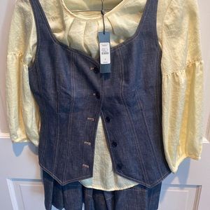 Talbots shirt with a Jean vest and a skirt